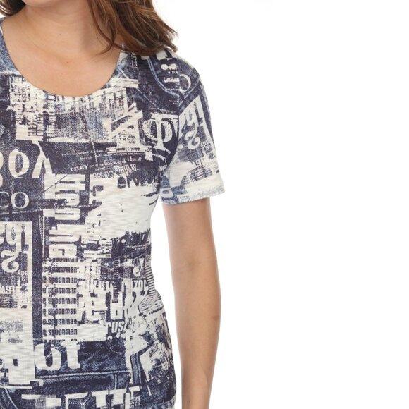 White Navy Graphic Design Print Top - Picture 10 of 11